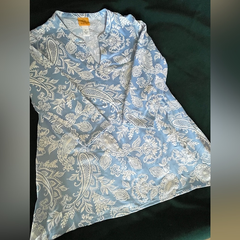 Ruby Rd. Blue and White Paisley V-Neck Tunic - Picture 2 of 7